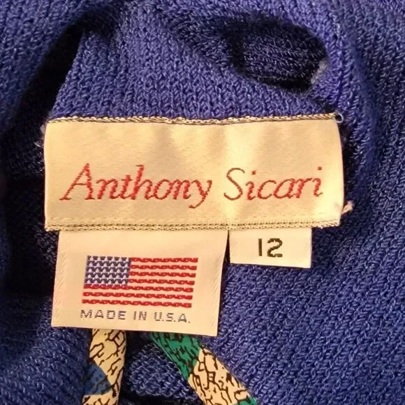 #302 Anthony Sicari- Blue Sweater, w Printed Tie & Skirt,size 12 - Picture 3 of 9